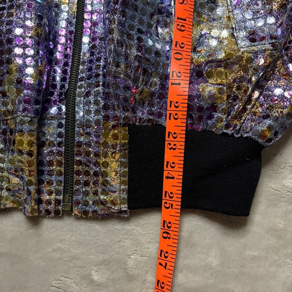 VTG 80s Golden River Sequin Bomber Jacket Womens S/M Iridescent Glam Disco Boxy